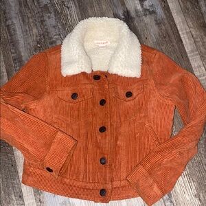 Cat & Jack Orange and White corduroy Jacket with lined Sherpa